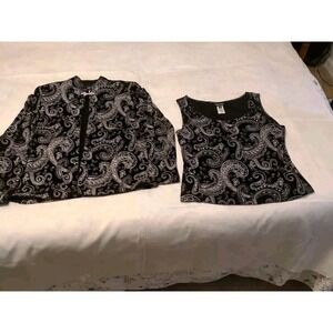 Xscape Black Glitter Evening Jacket & Shell By Joanna Chen Size Medium